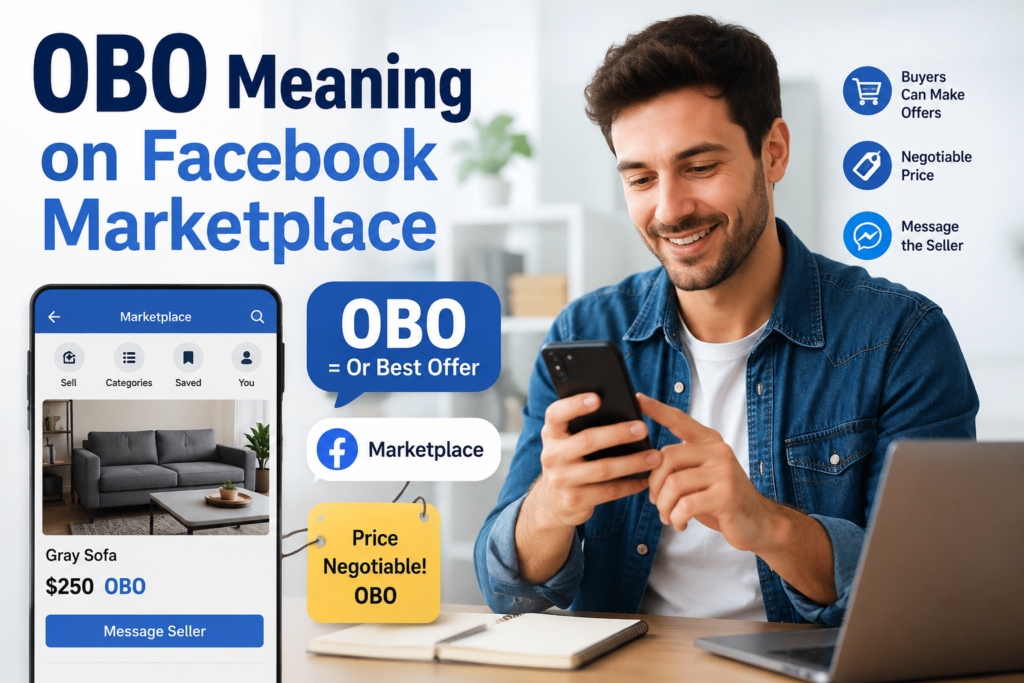 OBO meaning on Facebook Marketplace, showing “Or Best Offer” and how buyers can negotiate a listed price.
