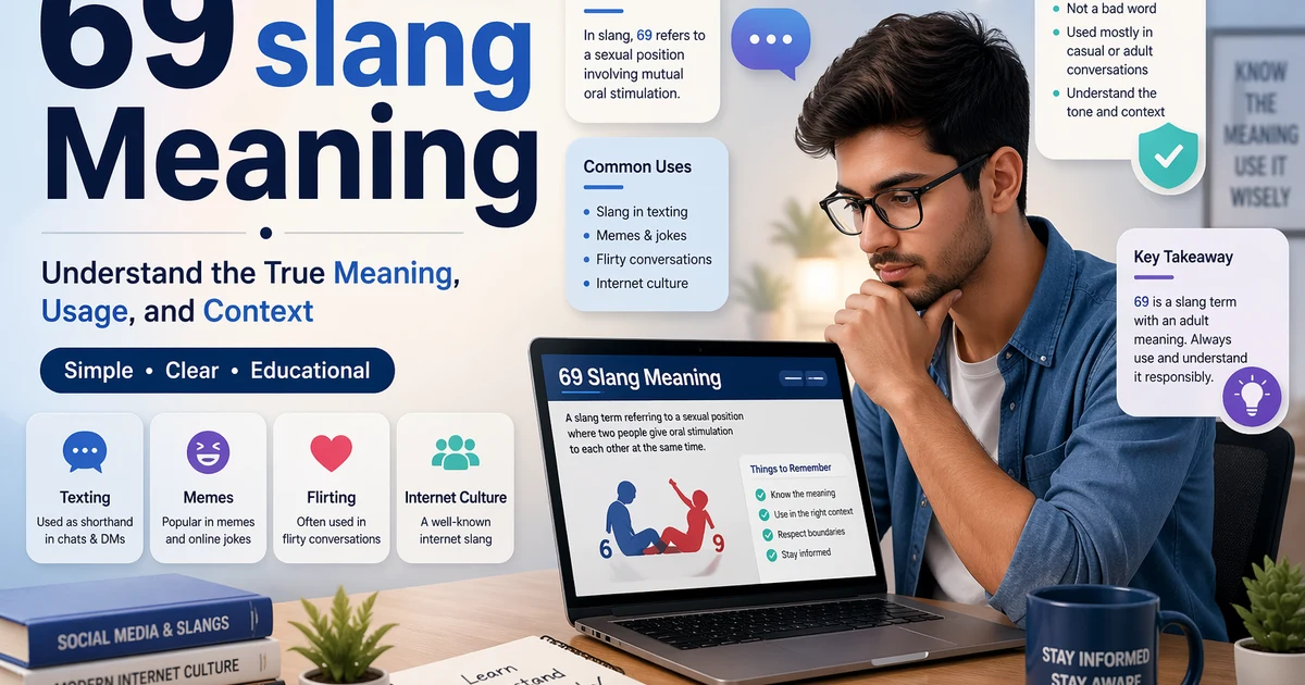69 meaning showing slang, texting, meme, and online context in a clean modern blog style.