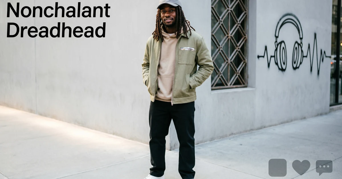 Young man with dreadlocks showing a calm nonchalant expression for social media trend article