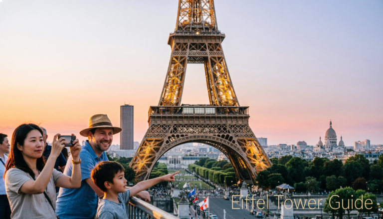 View of the Eiffel Tower in Paris during sunset