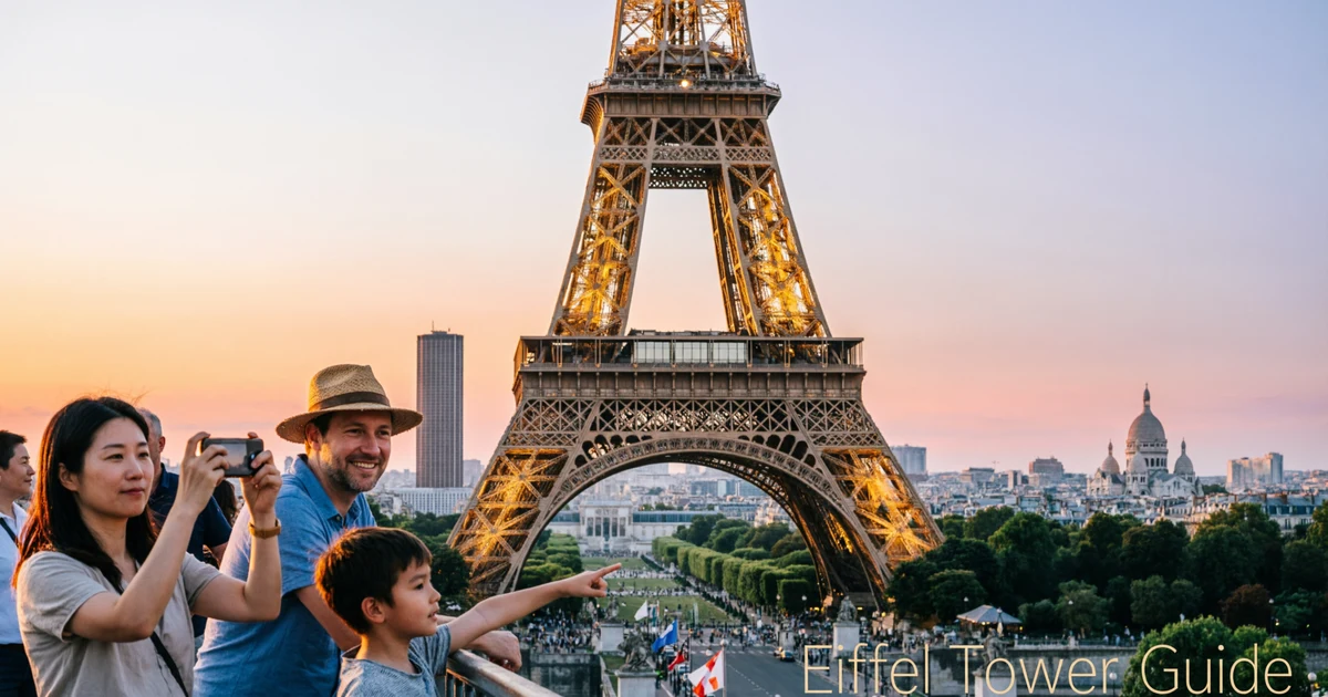 View of the Eiffel Tower in Paris during sunset
