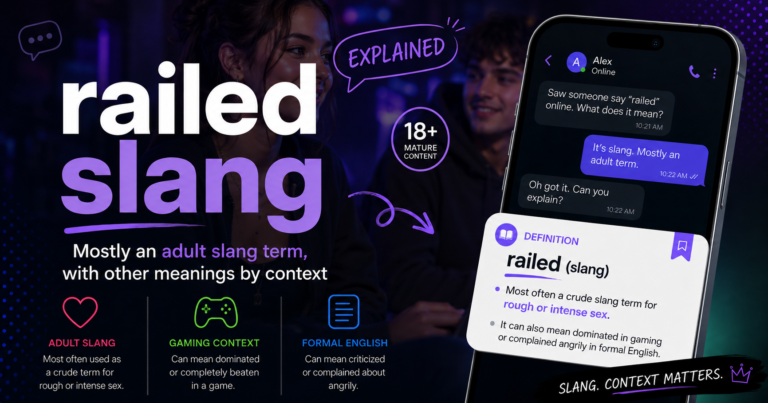 Railed slang meaning explained with chat messages, adult slang context, gaming meaning, and formal English usage