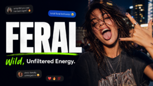 Feral slang meaning shown with bold text, social media reactions, and wild unfiltered energy at night.