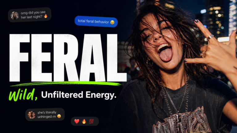 Feral slang meaning shown with bold text, social media reactions, and wild unfiltered energy at night.