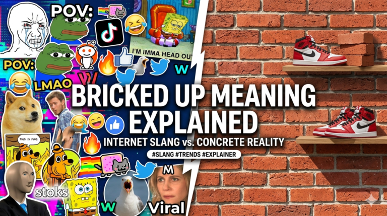 Person reacting to viral social media content explaining the slang meaning of bricked up