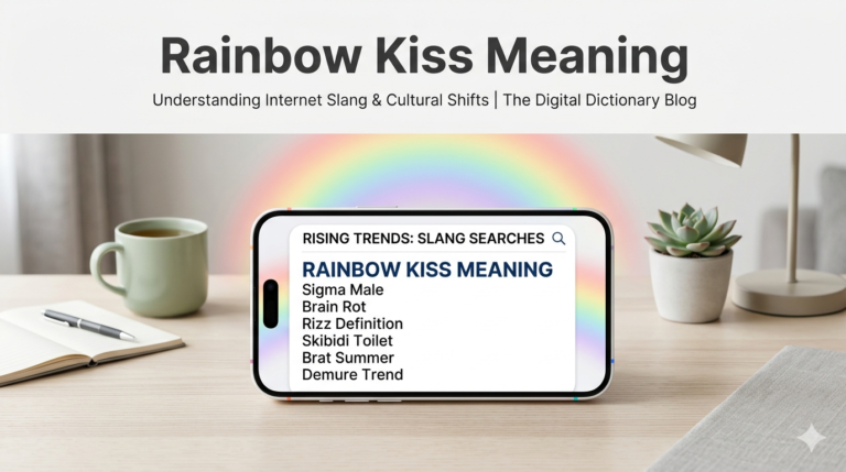 Person searching rainbow kiss slang meaning online