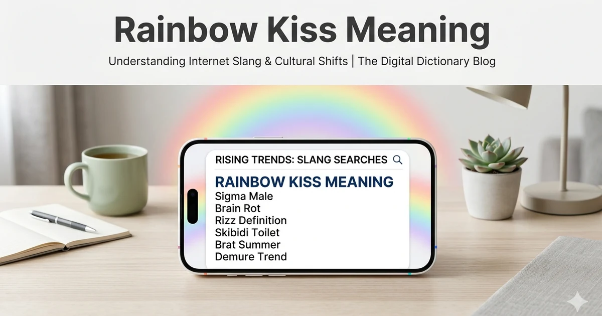Person searching rainbow kiss slang meaning online
