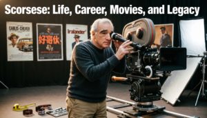 Martin Scorsese discussing filmmaking and directing techniques during a film production