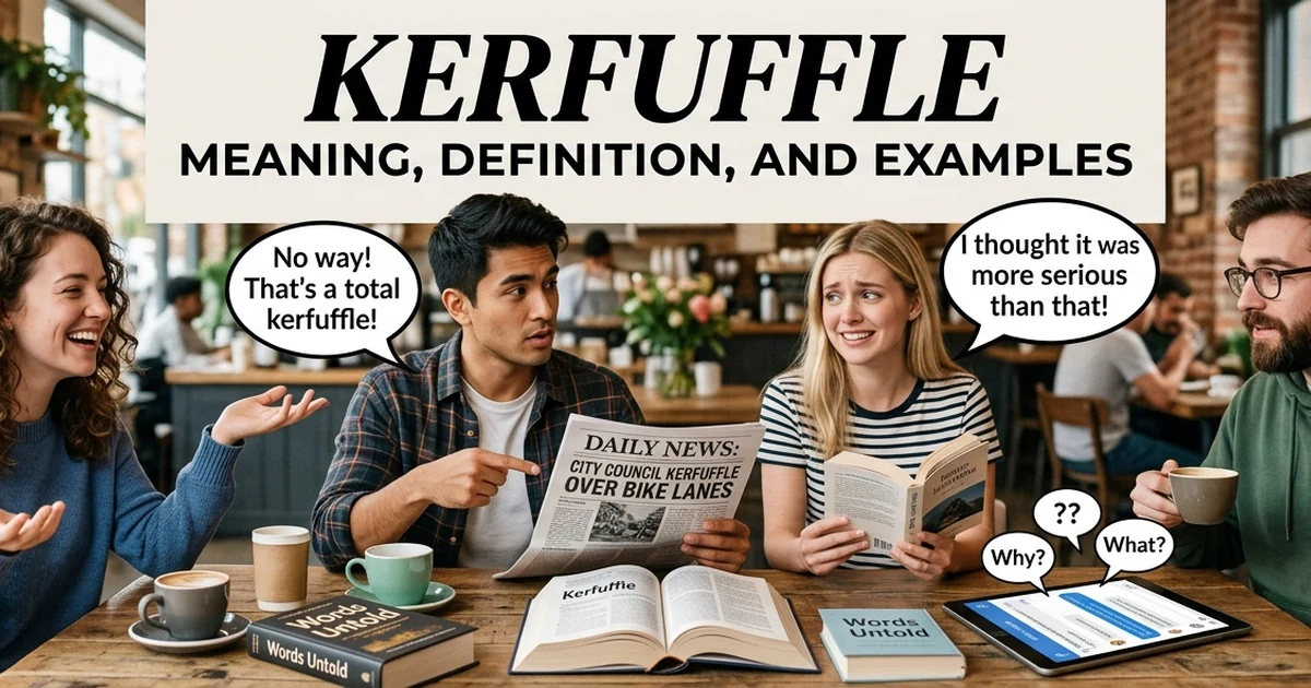 Illustration showing people having a minor disagreement to explain the meaning of kerfuffle
