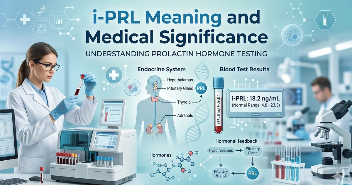 Medical illustration explaining i-PRL immunoreactive prolactin testing and hormone measurement