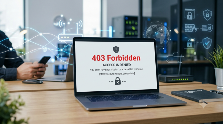 Laptop screen displaying a 403 Forbidden error message on a website
