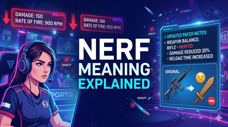 Gaming balance update showing a character and weapon receiving a nerf adjustment