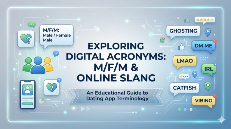 Illustration explaining the meaning of m/f/m in online slang and dating conversations