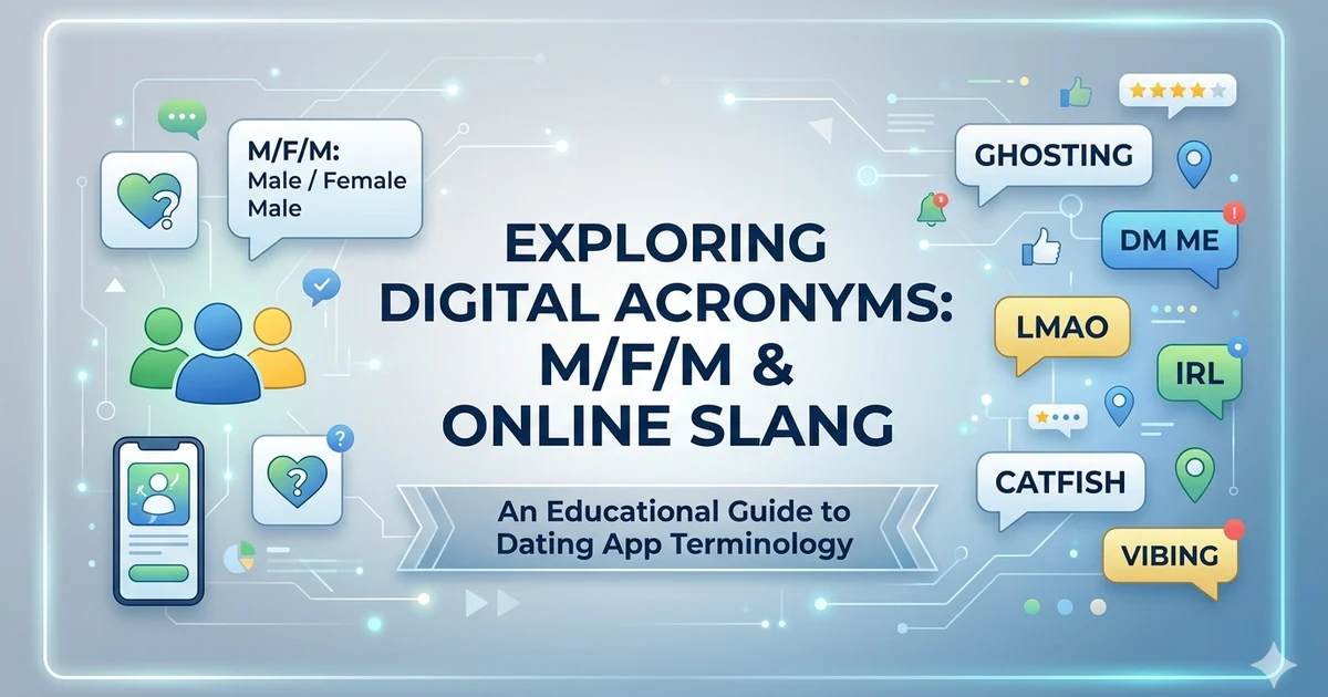 Illustration explaining the meaning of m/f/m in online slang and dating conversations