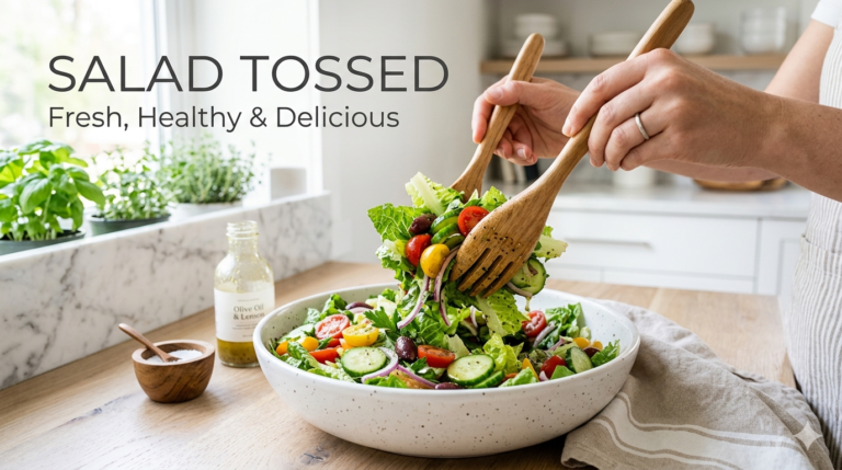 Fresh salad tossed in bowl