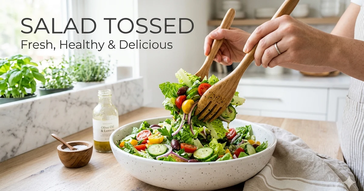 Fresh salad tossed in bowl