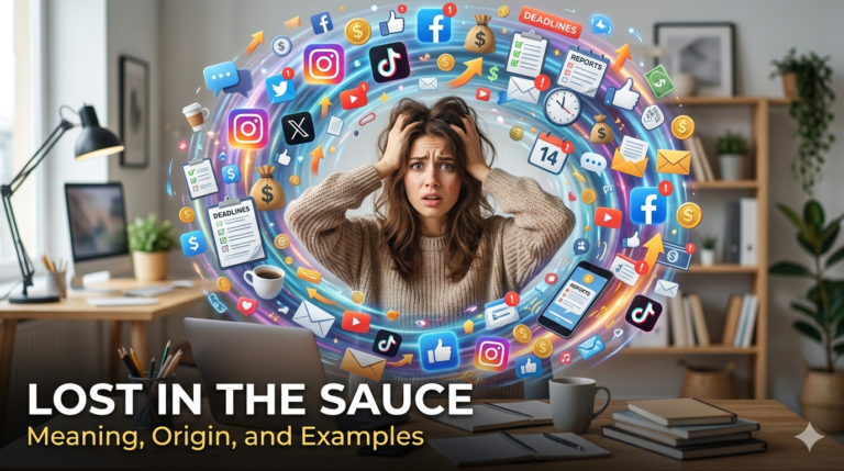 Person distracted by social media and success while illustrating the meaning of lost in the sauce