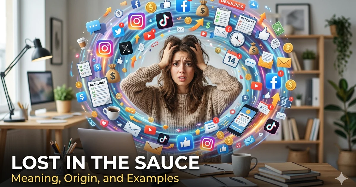 Person distracted by social media and success while illustrating the meaning of lost in the sauce