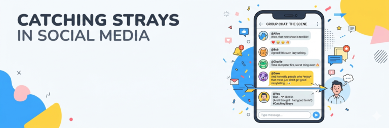 illustration showing people in a chat conversation representing catching strays meaning in slang