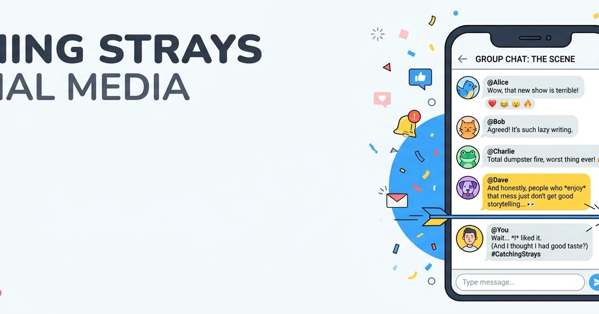 illustration showing people in a chat conversation representing catching strays meaning in slang