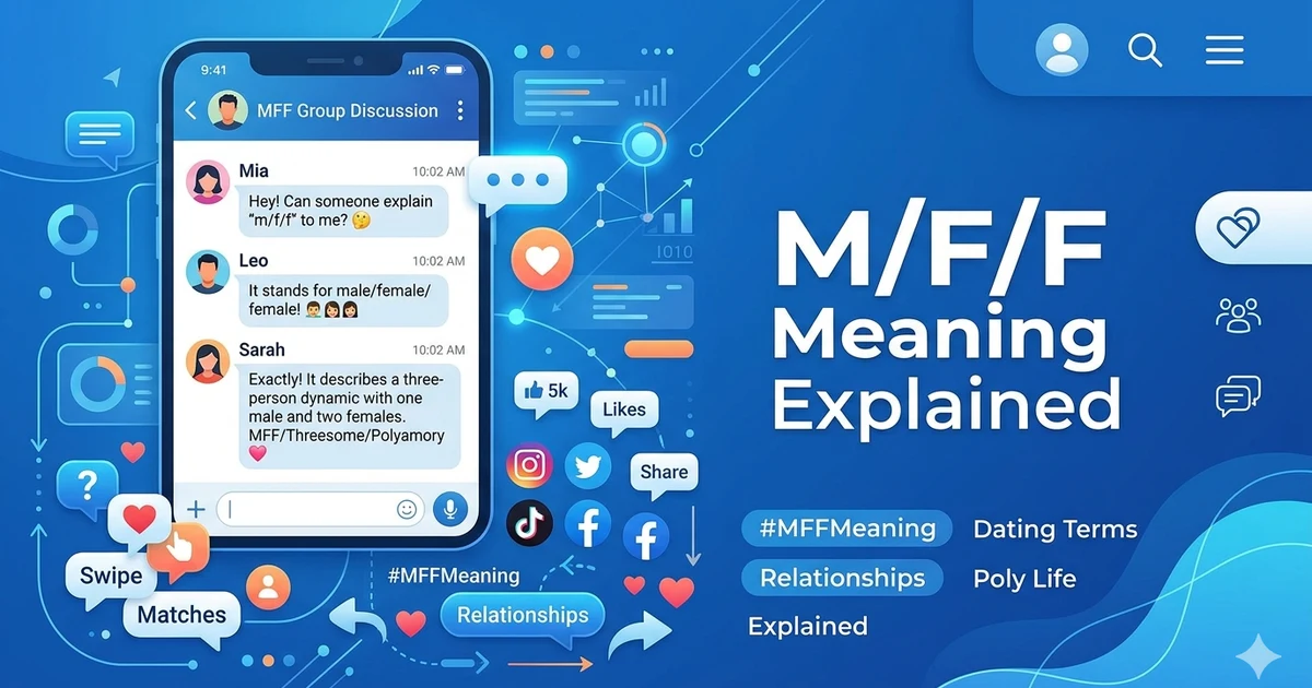 Illustration explaining the meaning of m/f/f in online dating and texting conversations