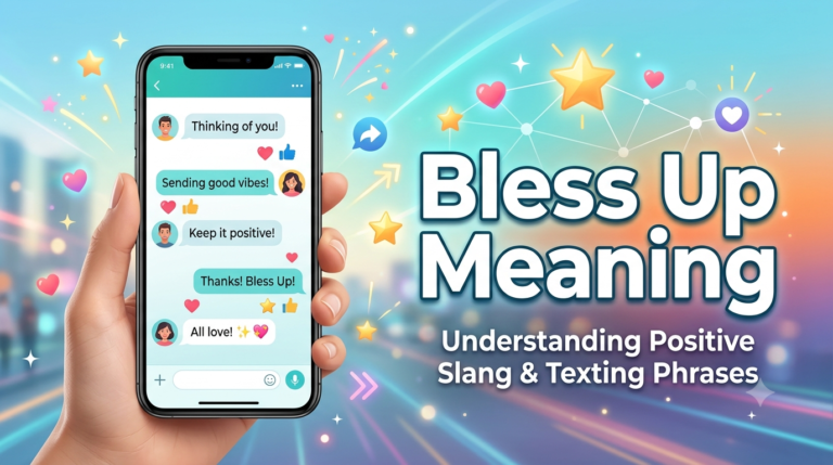 Person sending a text message that says bless up to celebrate good news