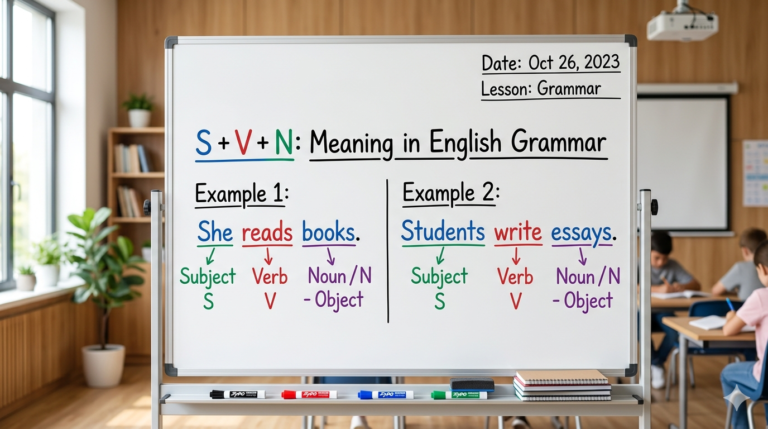 Student learning the s+v+n sentence structure in English grammar