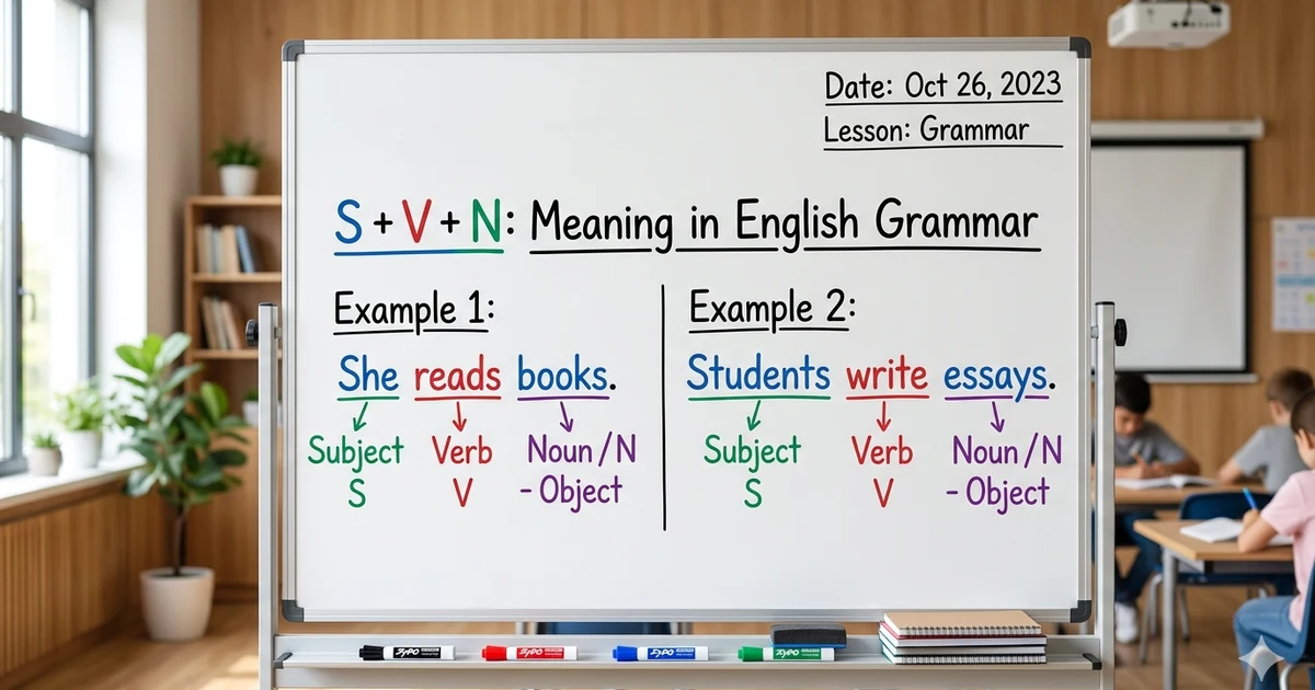 Student learning the s+v+n sentence structure in English grammar