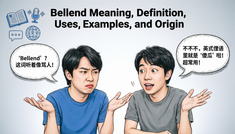 Illustration explaining the meaning of the British slang word bellend with conversation examples.
