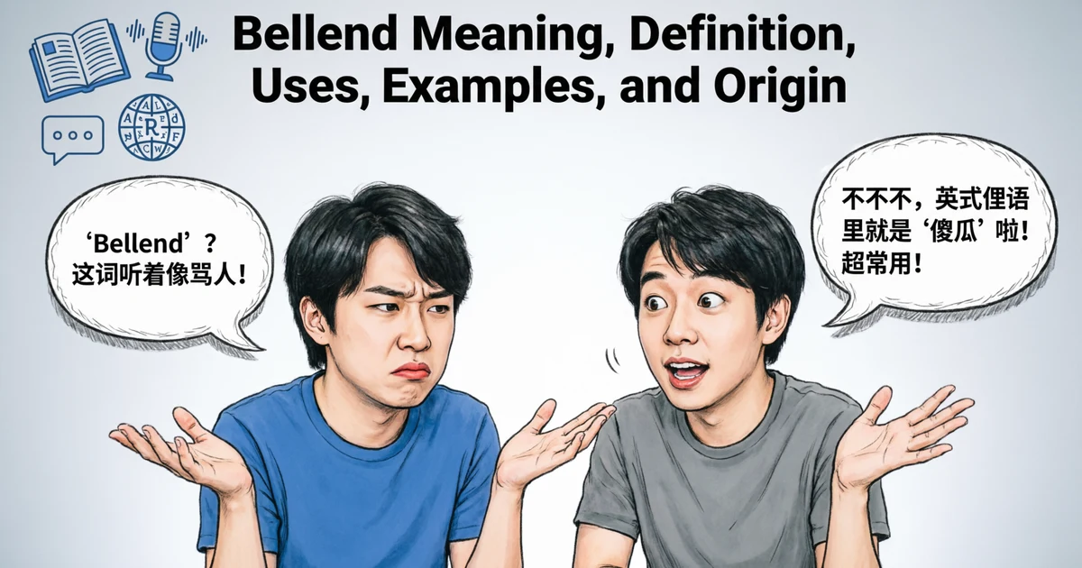 Illustration explaining the meaning of the British slang word bellend with conversation examples.