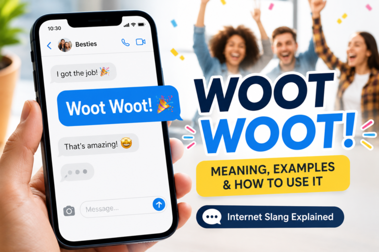Person celebrating while typing woot woot in a chat message