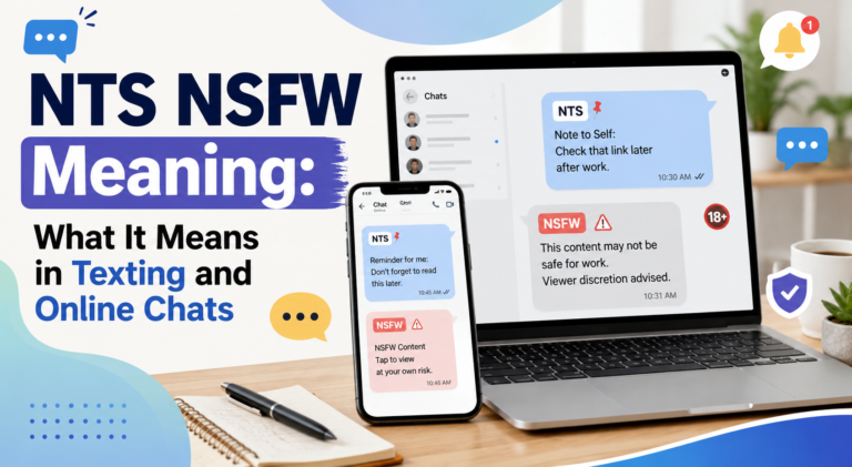 Person viewing online messages with an NSFW content warning and a digital note to self reminder.