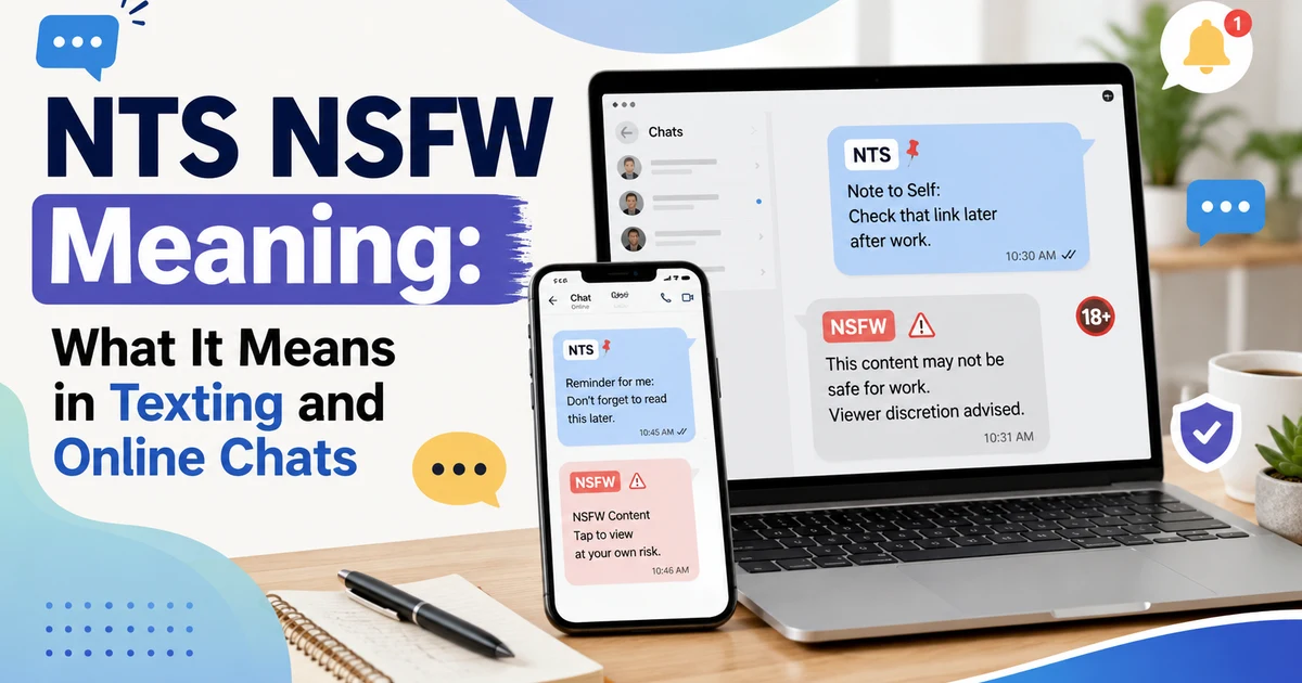 Person viewing online messages with an NSFW content warning and a digital note to self reminder.