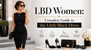 Woman wearing a classic Little Black Dress styled with elegant accessories