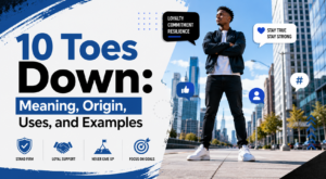 Person standing confidently with both feet planted firmly to represent the meaning of 10 toes down.