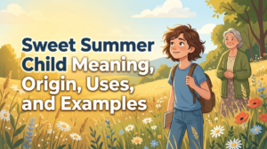 Illustration of an innocent young person standing in a sunny summer field representing the phrase sweet summer child.