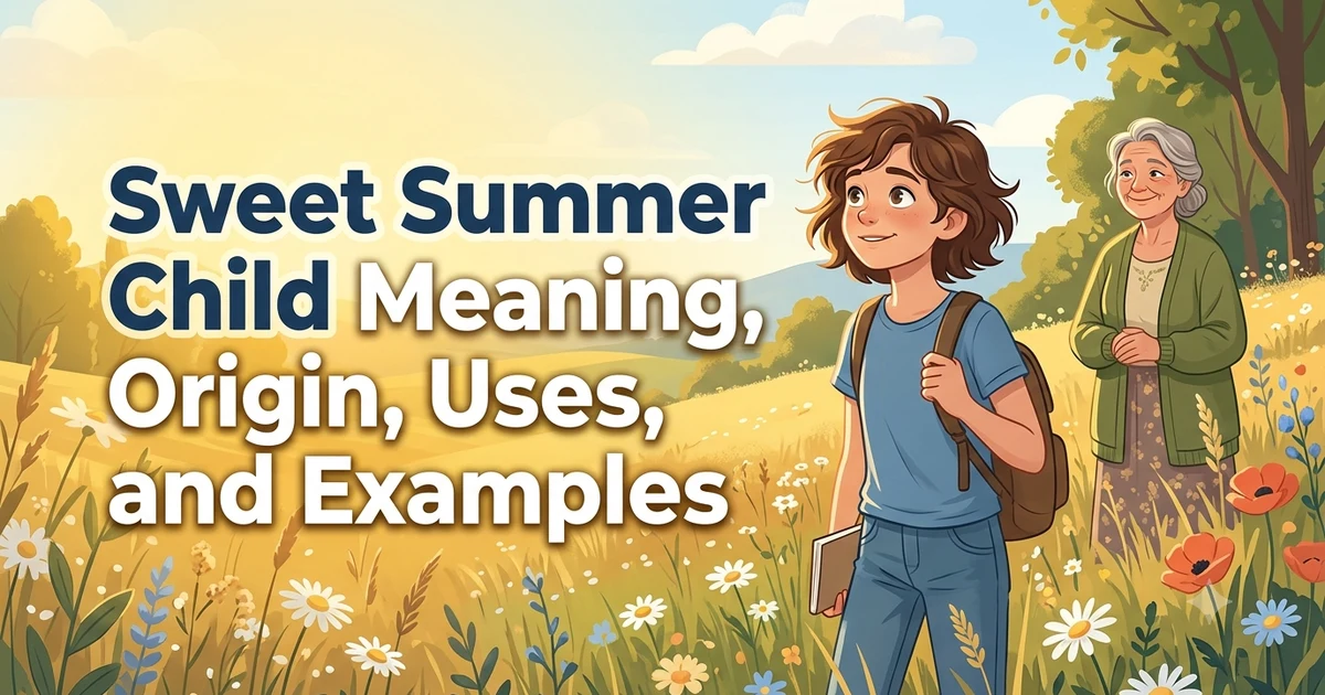 Illustration of an innocent young person standing in a sunny summer field representing the phrase sweet summer child.