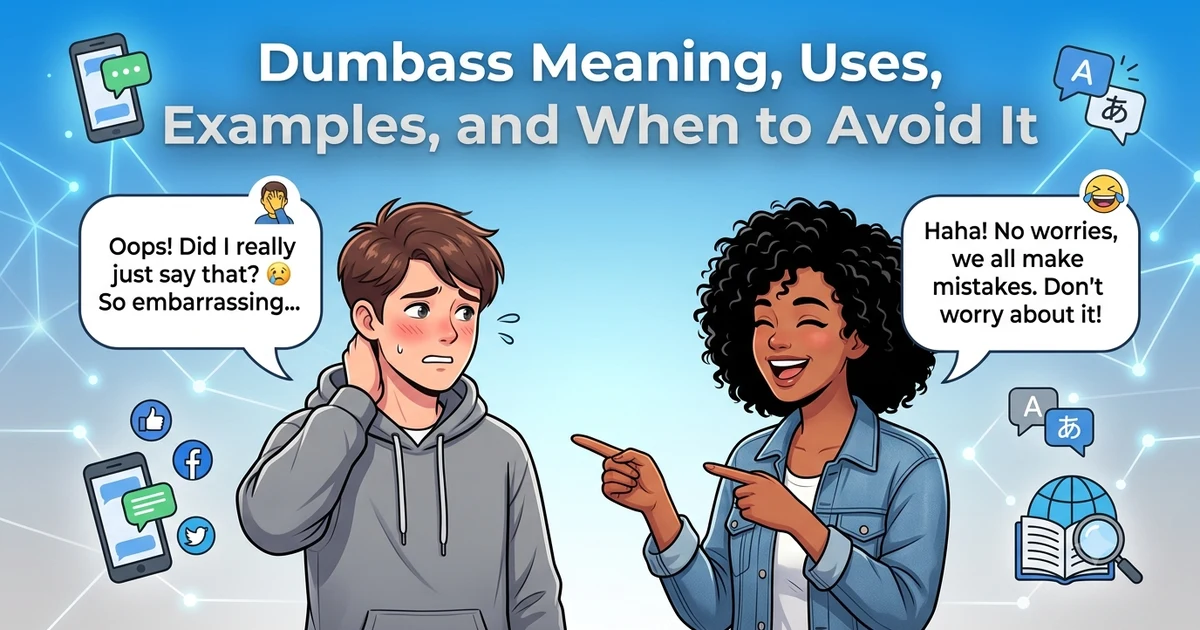 Illustration showing two people in conversation explaining the slang term dumbass and its everyday meaning.