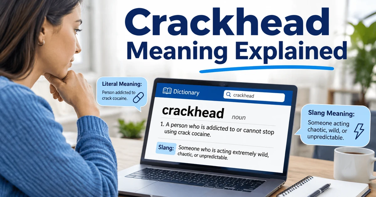 Crackhead meaning explained with a dictionary style definition and social media slang examples