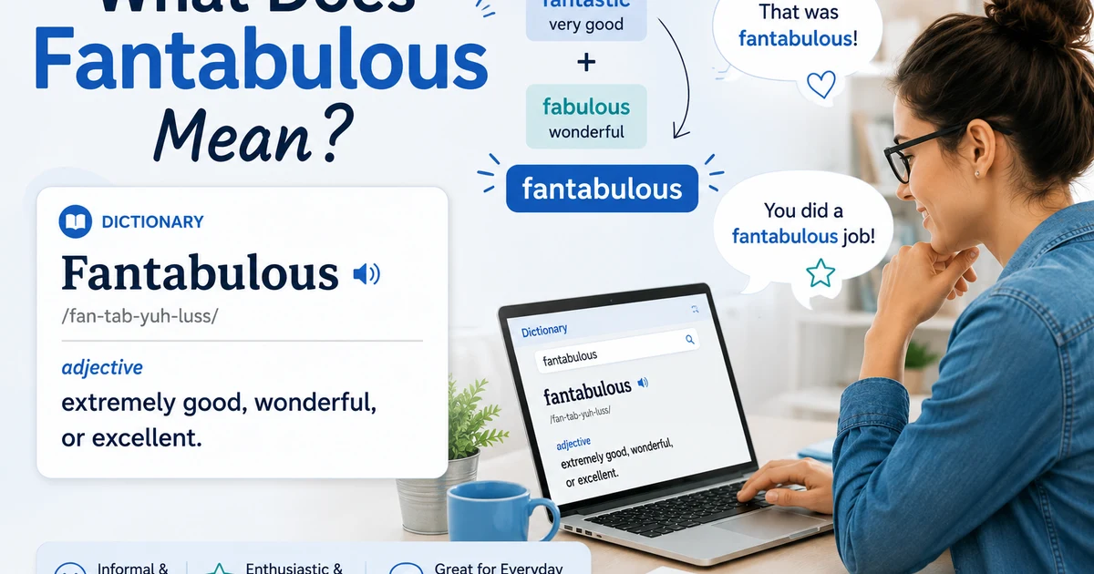 What does fantabulous mean, showing the definition, word blend of fantastic and fabulous, and everyday usage examples