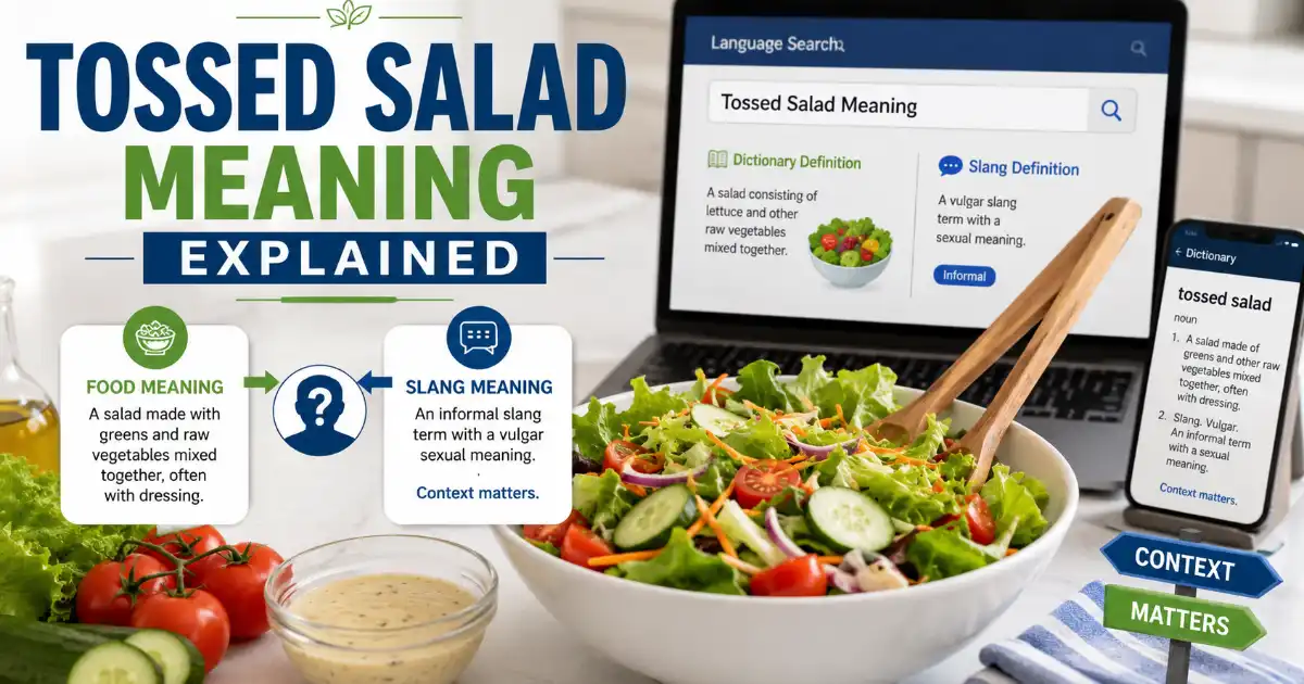 Tossed salad meaning explained with a fresh salad bowl and language context