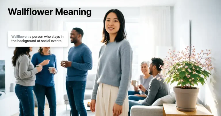 Wallflower meaning explained with a person standing quietly at a social gathering