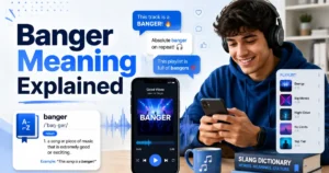 Banger meaning explained with a person discussing music and slang