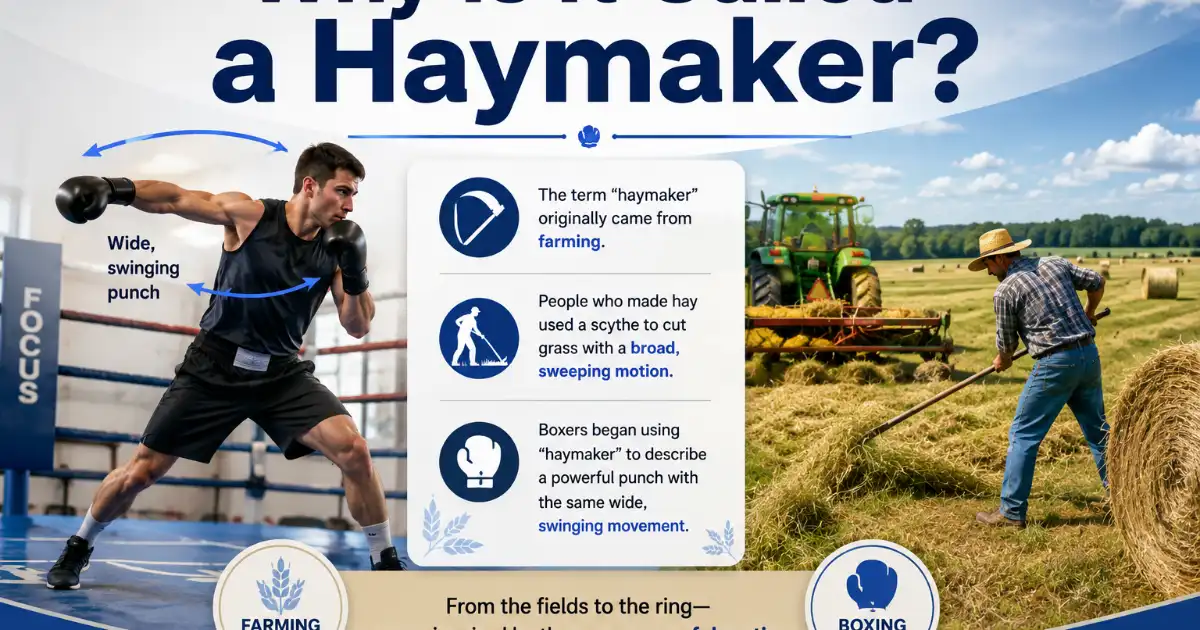 Why is it called a haymaker, showing the farming origin of the term and its connection to a wide swinging boxing punch.