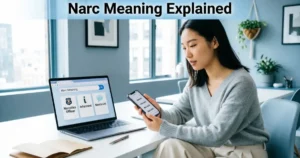 Narc meaning explained with a person researching the slang term on a laptop