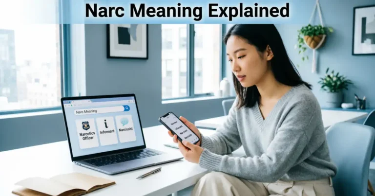 Narc meaning explained with a person researching the slang term on a laptop