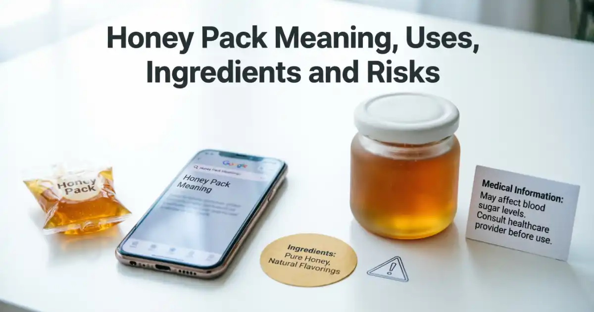Honey pack sachet with safety information and ingredient warning