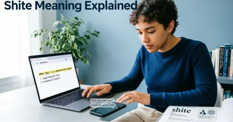 Person researching the meaning of shite slang on a laptop